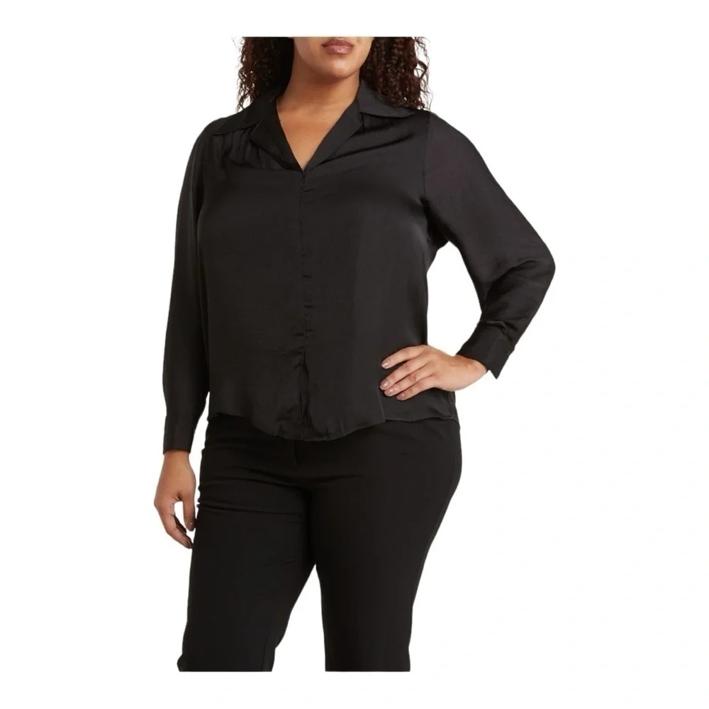 T Tahari Poet Long Sleeve Top (Plus) 1x BLACK NWT - Picture 2 of 3